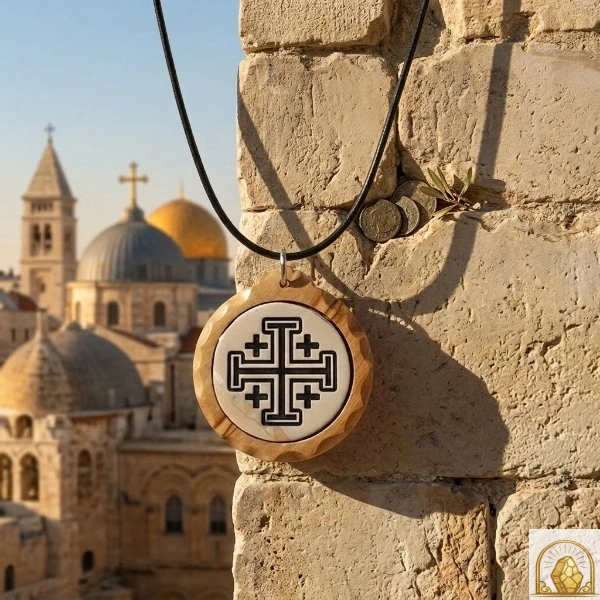 Jerusalem Cross - Olive Wood Necklace