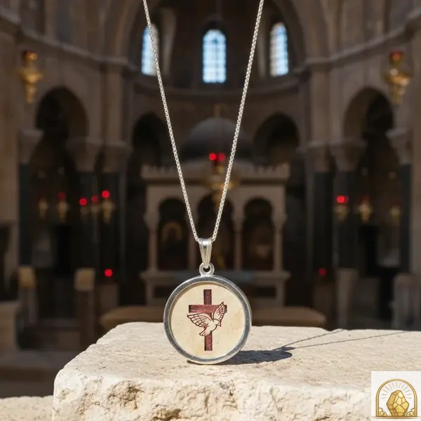 Latin Cross with dove - Sterling Silver 925 Necklace
