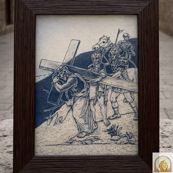 Jesus holding cross - Holy Land Sand Art Frame