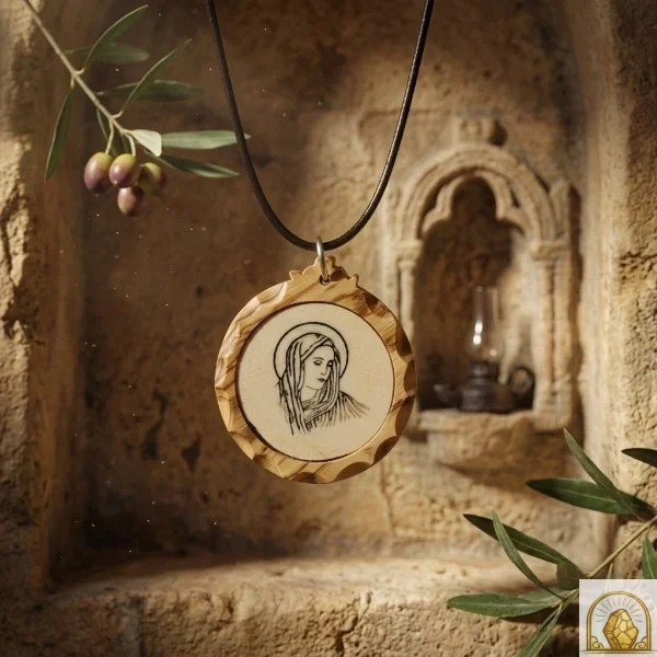 Virgin Mary - Olive Wood Necklace
