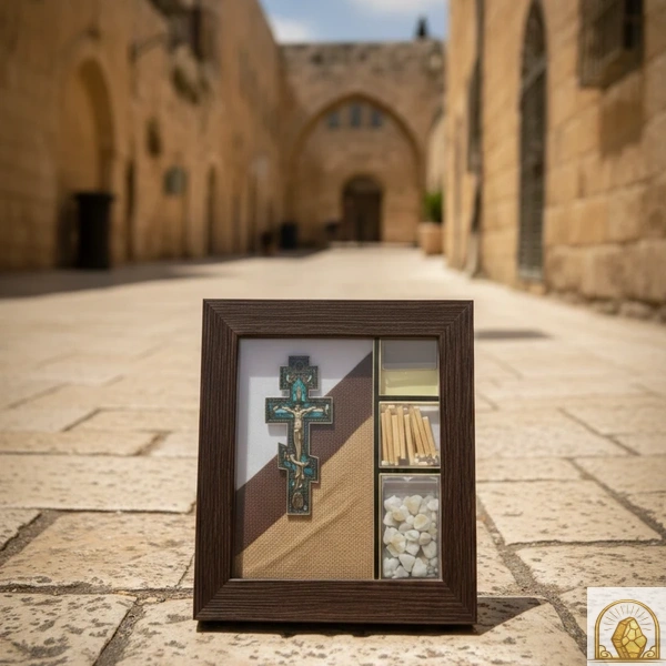 Russian cross with water oil - Holy Land Sand Art Frame