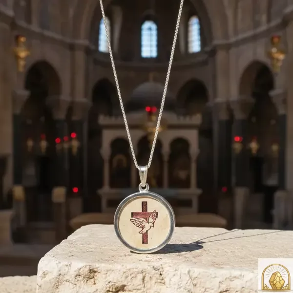 Latin Cross with dove - Sterling Silver 925 Necklace