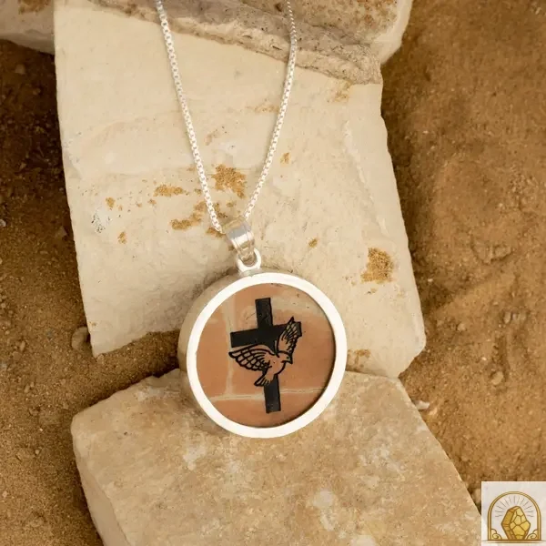 Latin Cross with dove - Sterling Silver 925 Necklace - Image 3