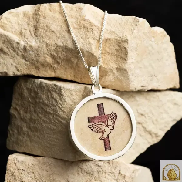 Latin Cross with dove - Sterling Silver 925 Necklace - Image 2