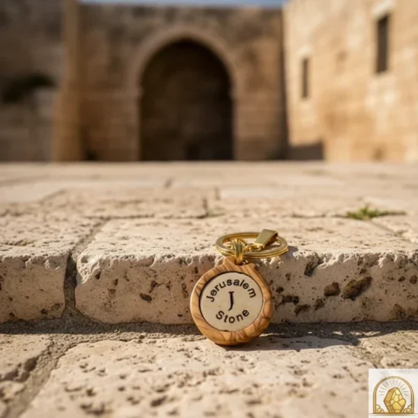 Jerusalem stone Olive Wood keychain