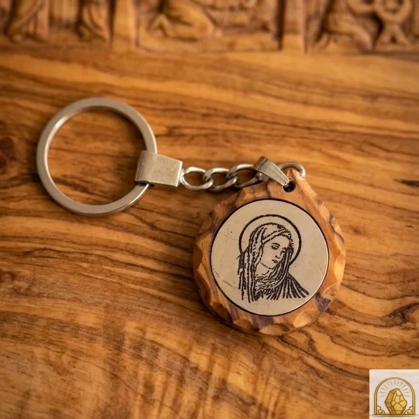 Virgin Mary Olive Wood keychain