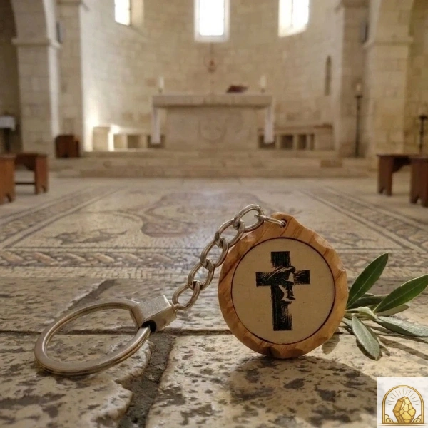Cross with Jesus face Olive Wood keychain - Image 3