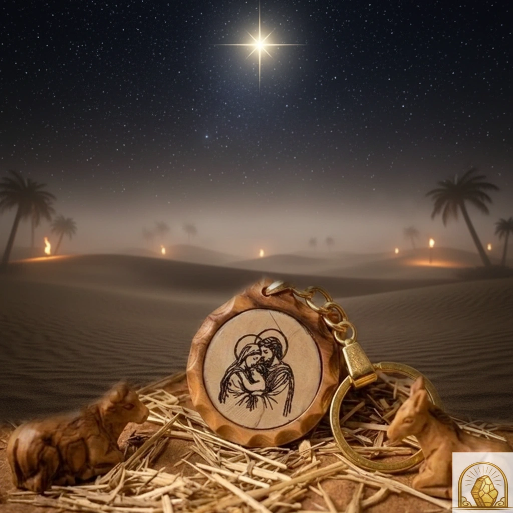 Holy Family Olive Wood keychain - Image 2