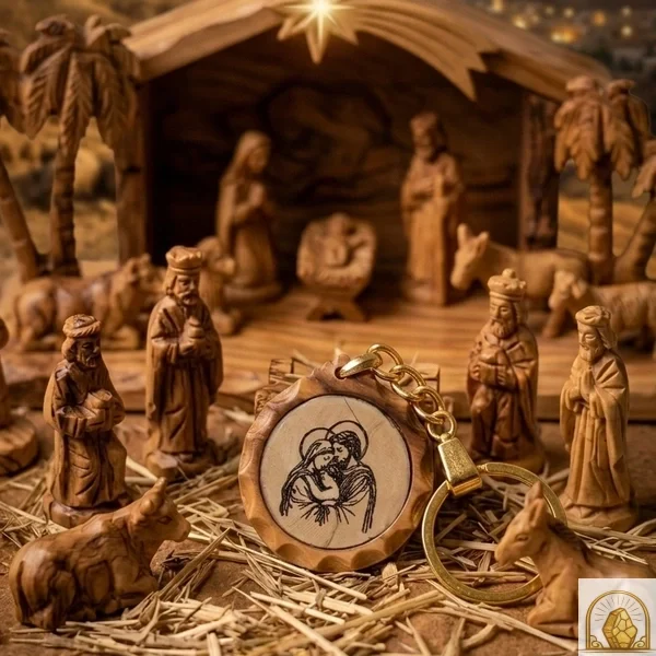 Holy Family Olive Wood keychain
