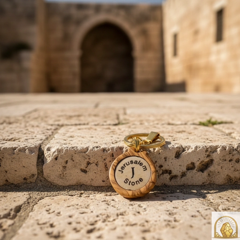 Jerusalem stone Olive Wood keychain