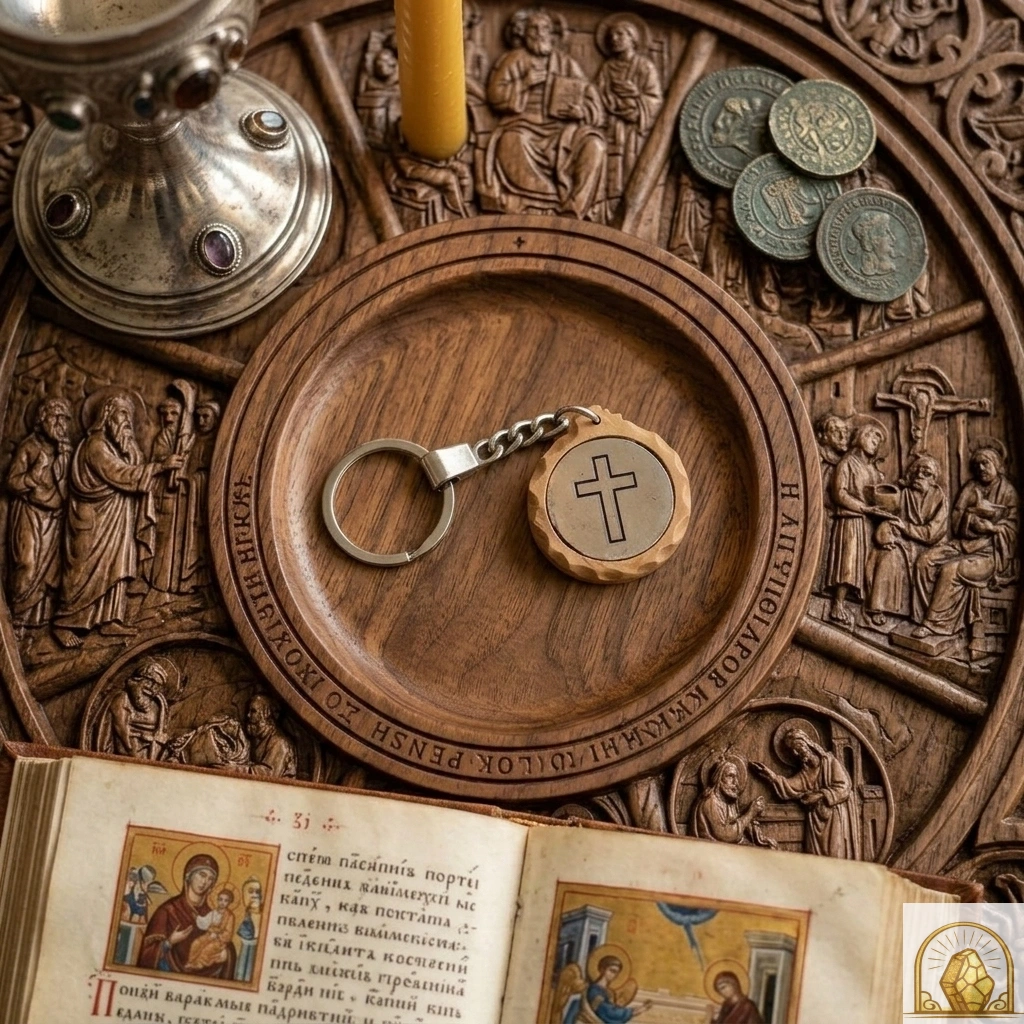 Latin Cross Olive Wood keychain - Image 2