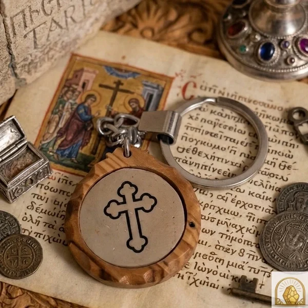 Orthodox Cross Olive Wood keychain