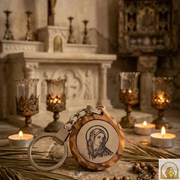 Virgin Mary Olive Wood keychain - Image 2